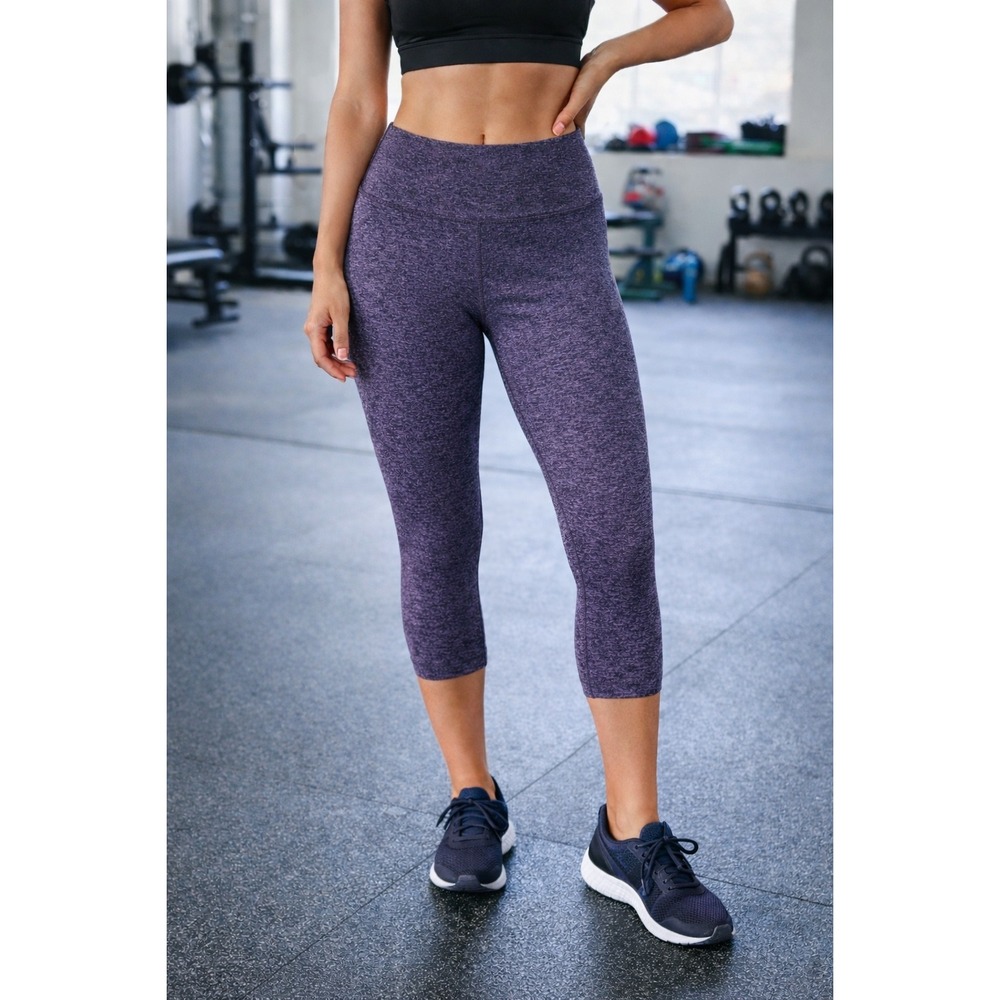 P2 NOBULL Womens High Rise Heathered Purple Capri Leggings Small Training Tights